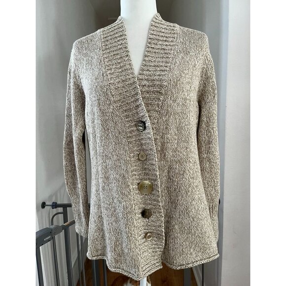 EUC Womens Beige Knit Cardigan Sweater With Buttons Casual Style - Picture 1 of 7